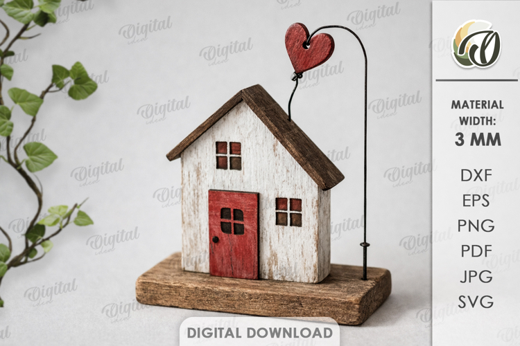 3D Driftwood Wooden House Laser Cut. Standing Decor SVG