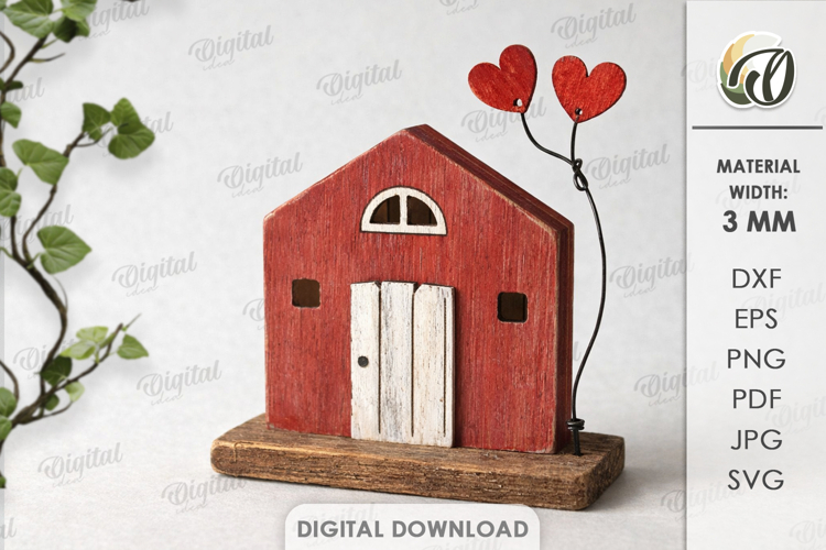 3D Driftwood Wooden House Laser Cut. Standing Decor SVG