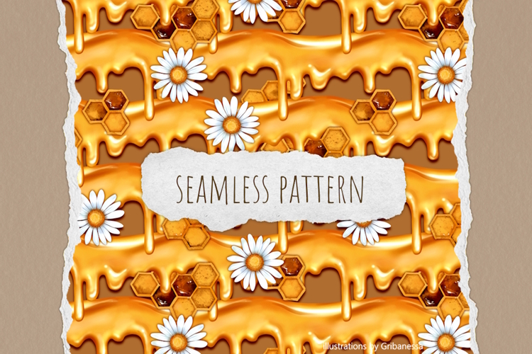 Dripping Honey & Daisy Flower Seamless Pattern