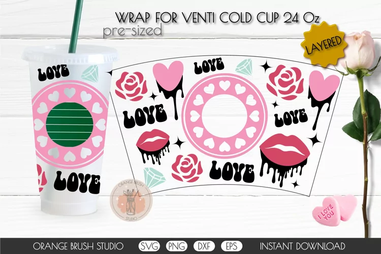 Valentines Love Lips Full Wrap SVG Starbucks Cold Cup 24 OZ