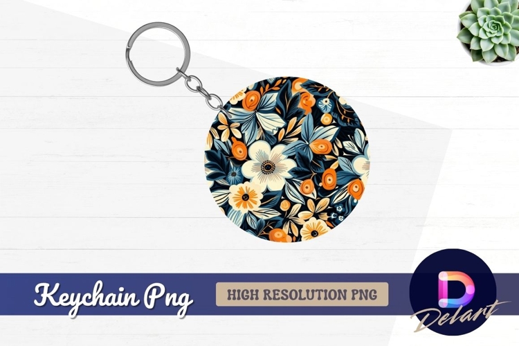 Floral pattern Round Keychain PNG