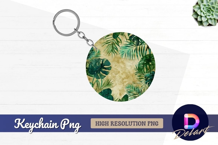 Tropical leaves circle Round Keychain PNG