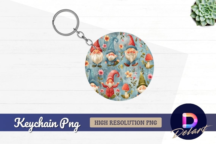 Watercolor gnomes and flowers Round Keychain PNG
