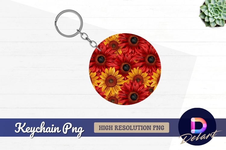 Red and yellow sunflower Round Keychain PNG