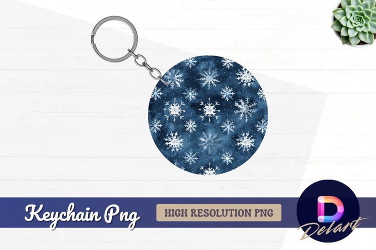 Blue winter snowflake Round Keychain PNG