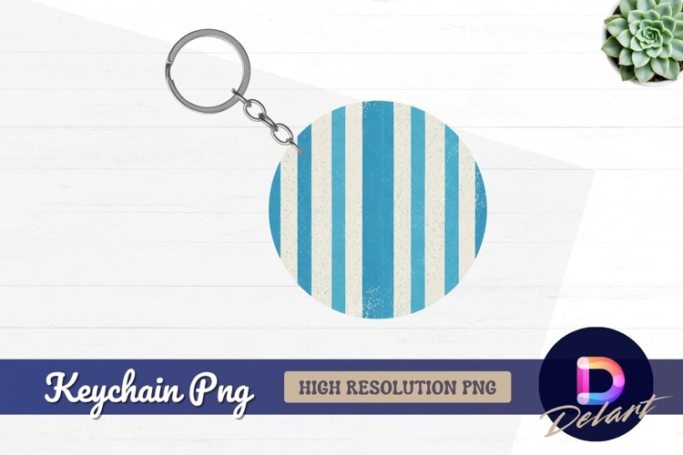 Blue and white striped round keychain png