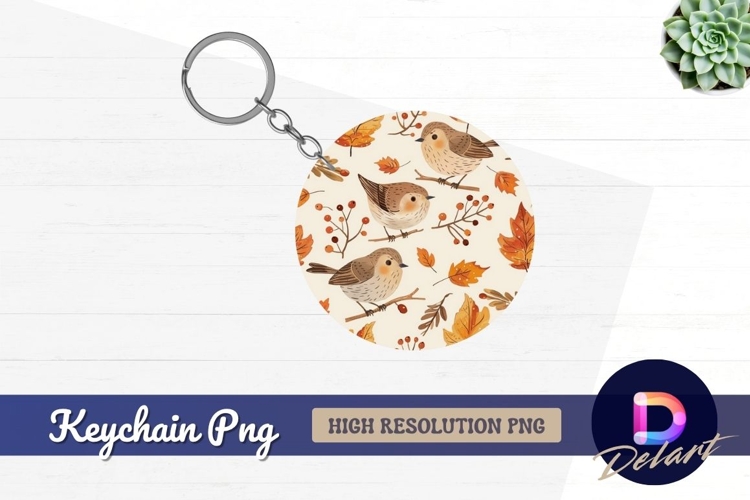 Autumn birds berries and leaves Round Keychain PNG