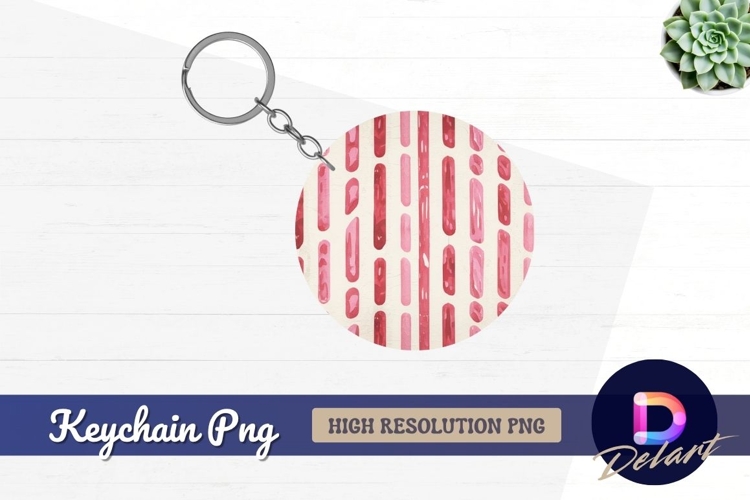 Pink watercolor stripes round keychain png