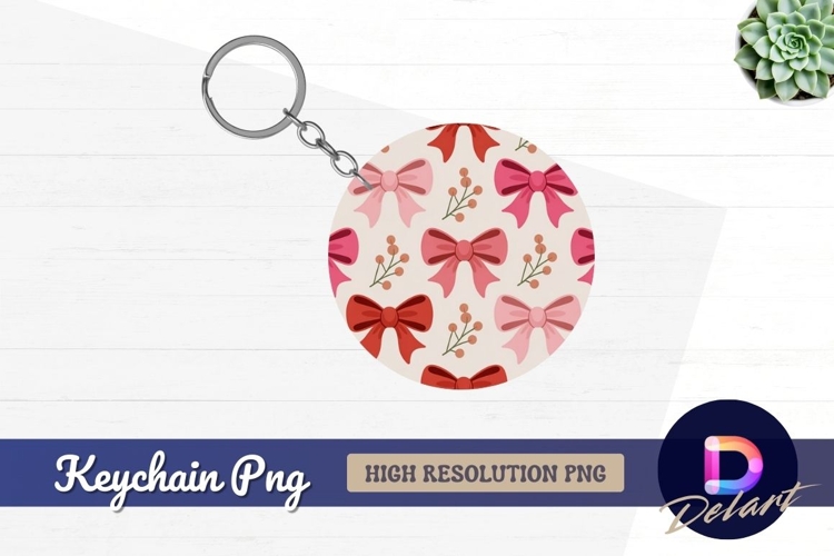 Pink bows and berries Round keychain png