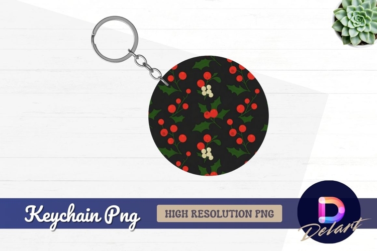 Christmas holly berries pattern round keychain png