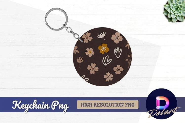 Floral pattern on brown round keychain png