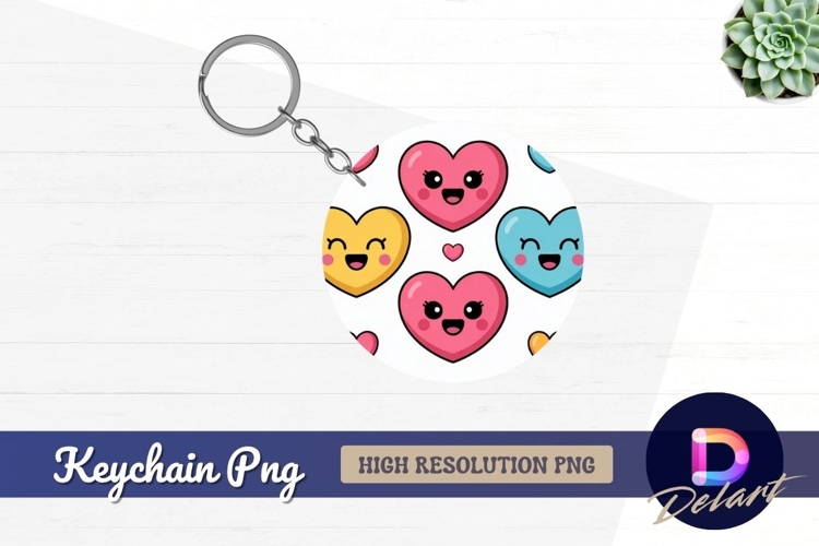 Cute cartoon hearts round keychain png