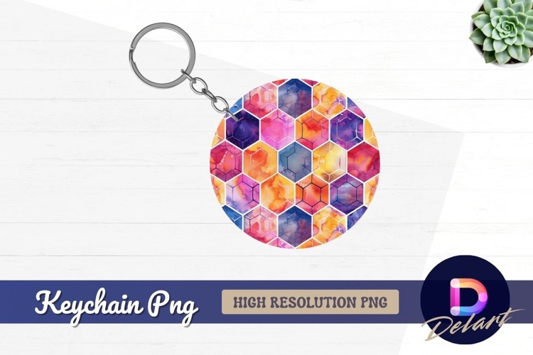 Watercolor hexagons Round Keychain PNG