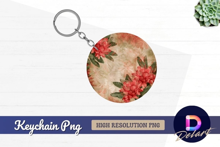 Red flower pattern Round Keychain PNG