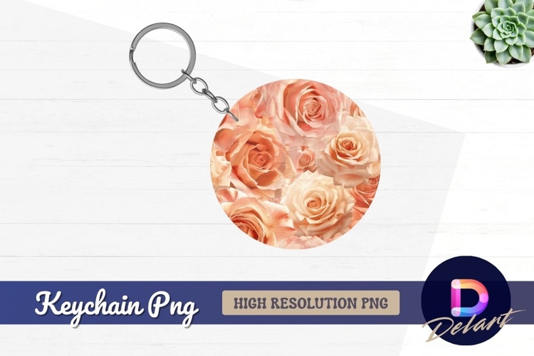 Peach roses floral design Round Keychain PNG