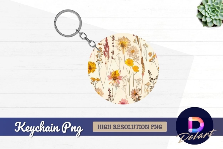 Round keychain png with floral Round Keychain PNG