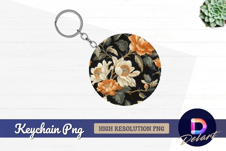 Floral pattern round keychain png design
