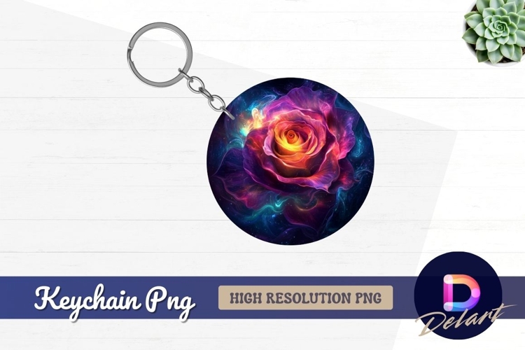 Cosmic rose flower art Round Keychain PNG