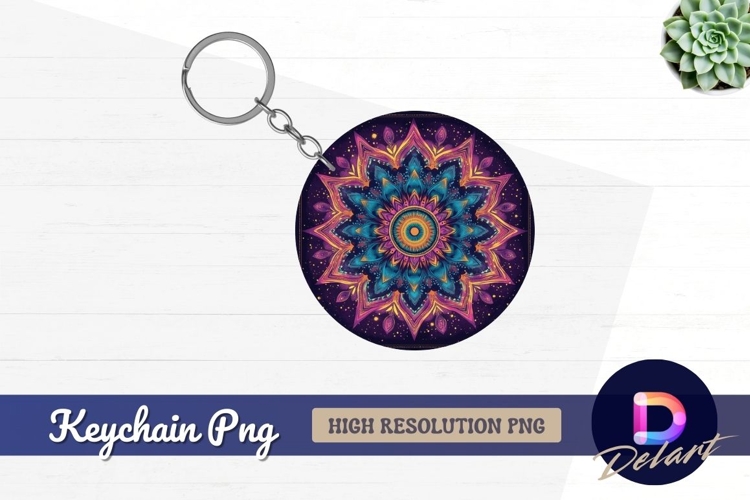 Colorful mandala Round Keychain PNG