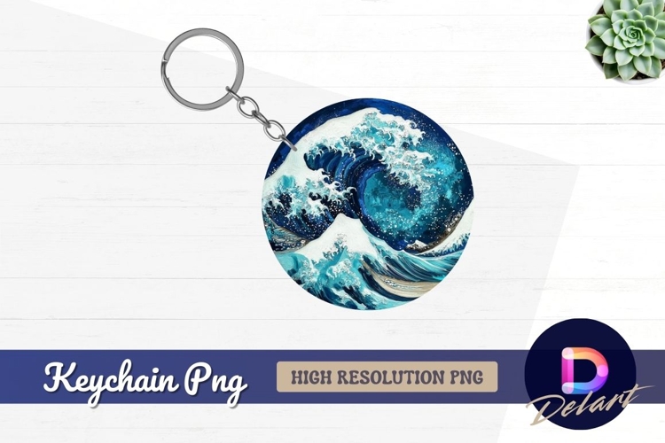 Wave painting ocean artwork Round Keychain PNG