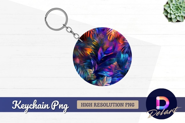 Colorful tropical leaves pattern for Round Keychain PNG