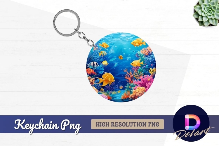 Tropical fish ocean coral Round Keychain PNG