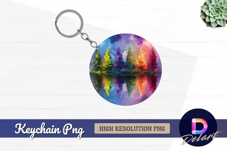 Colorful trees Round Keychain PNG