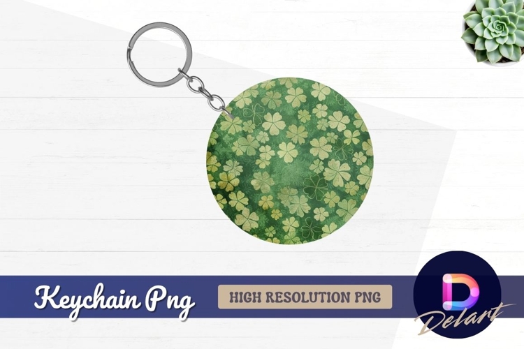 Grunge green clover pattern round keychain png example image 1