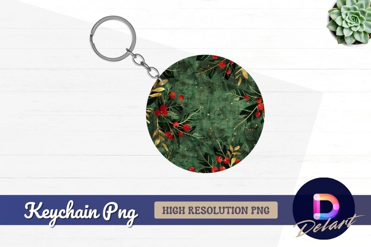 Festive foliage and berry Round Keychain PNG