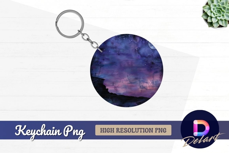 Night sky landscape Round Keychain PNG
