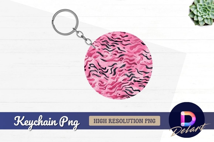 Pink and black abstract swirl Round Keychain PNG