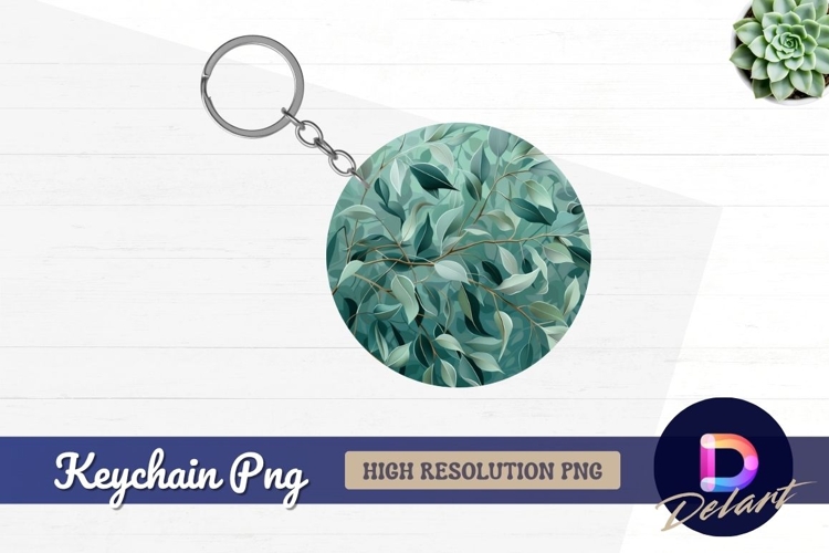 Teal leaves and branches Round Keychain PNG