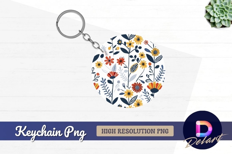 Colorful flower pattern Round Keychain PNG