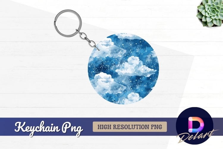 Watercolor clouds and stars Round Keychain PNG