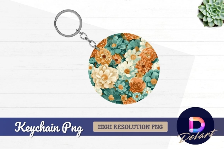 Floral circle illustration for Round Keychain PNG
