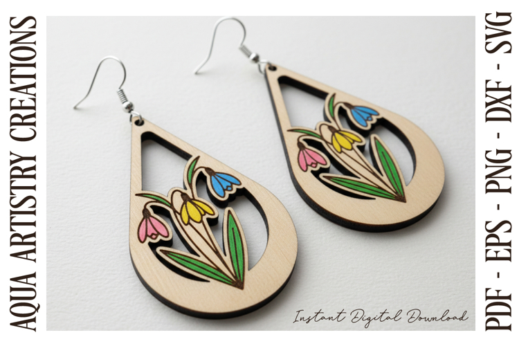 Snowdrop Teardrop Earring, Engrave and Cut Laser cut, SVG