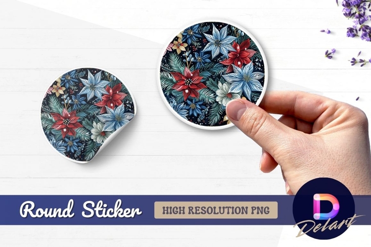 Christmas poinsettia floral Round Sticker PNG