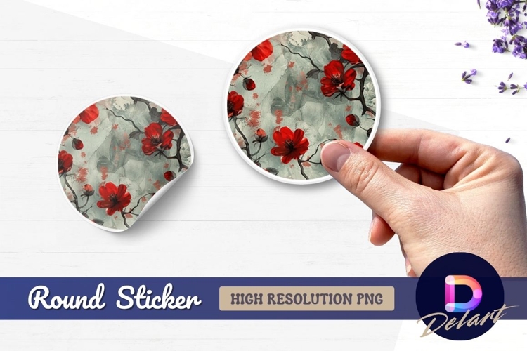 Red floral pattern Round Sticker PNG