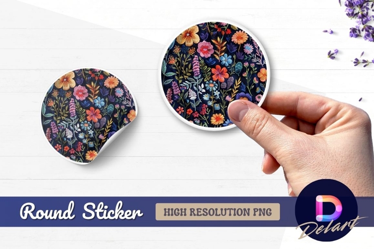 Colorful floral pattern Round Sticker PNG