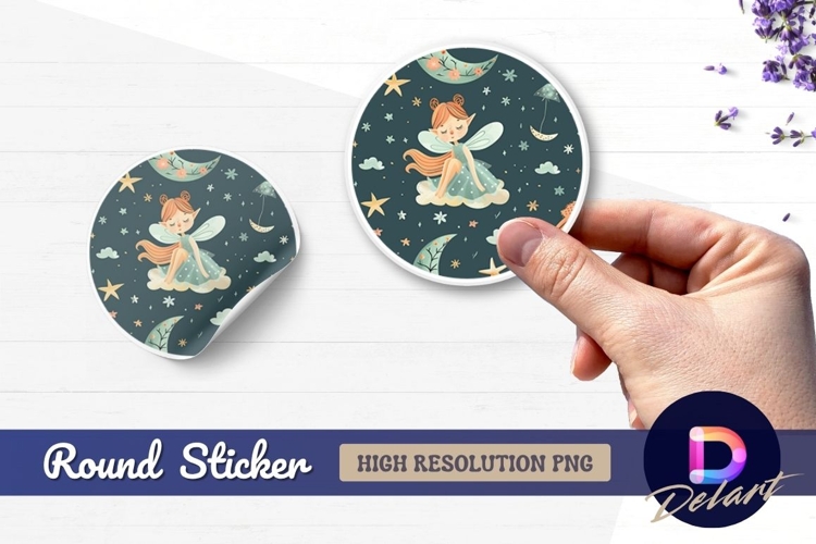 Cute fairy on cloud night sky Round Sticker PNG