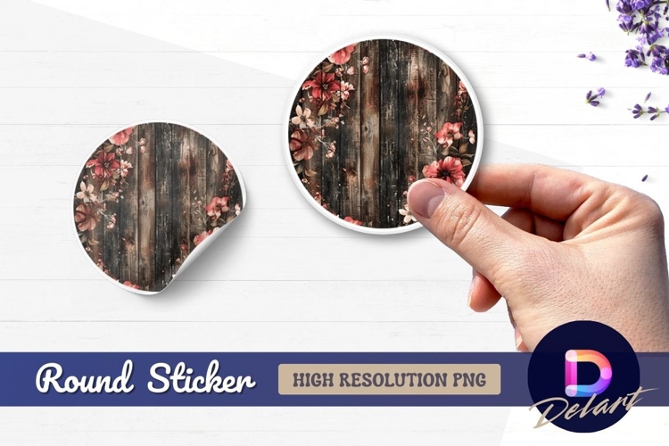 Floral arrangement on dark wood Round Sticker PNG