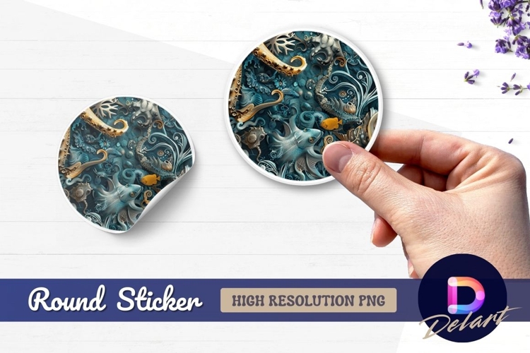 Underwater world with octopus and fish Round Sticker PNG