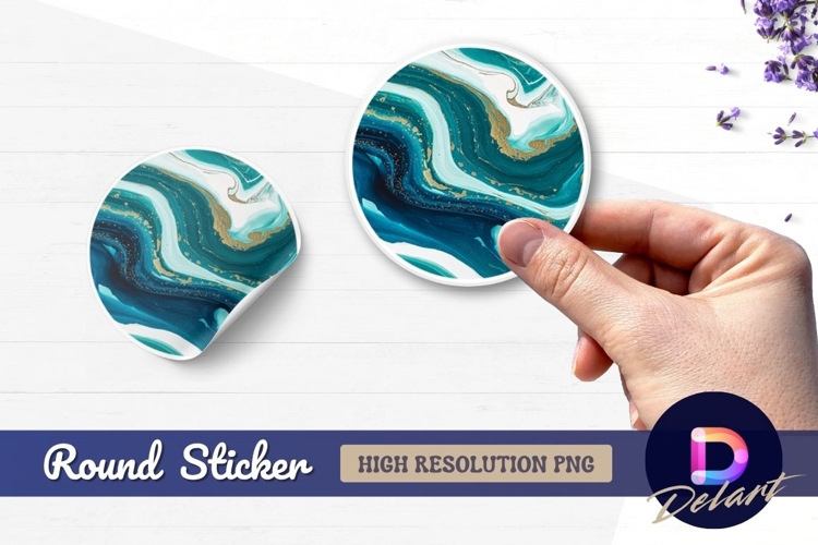 Teal gold marble round sticker png design