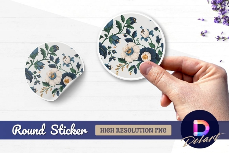 Floral pattern illustration round sticker png