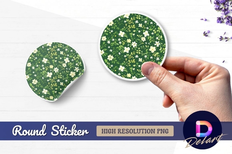Floral pattern with leaves Round Sticker PNG