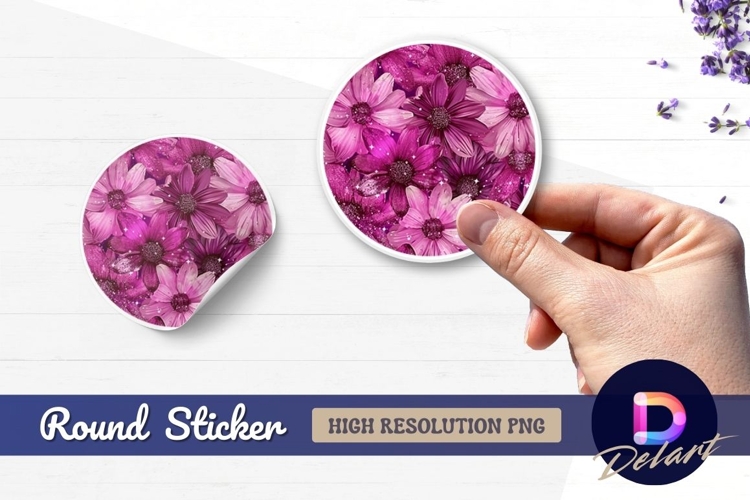 Pink and purple floral Round Sticker PNG