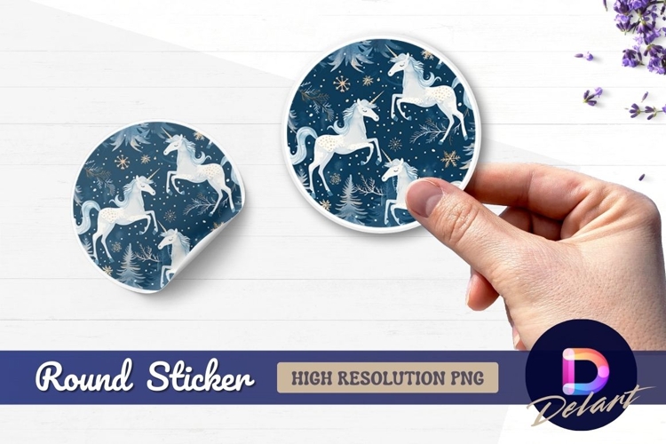 Winter unicorns forest Round Sticker PNG