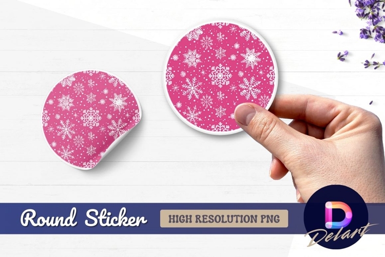 Pink winter snowflakes pattern Round Sticker PNG