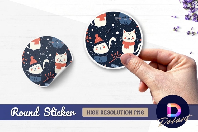 Winter cats Round Sticker PNG