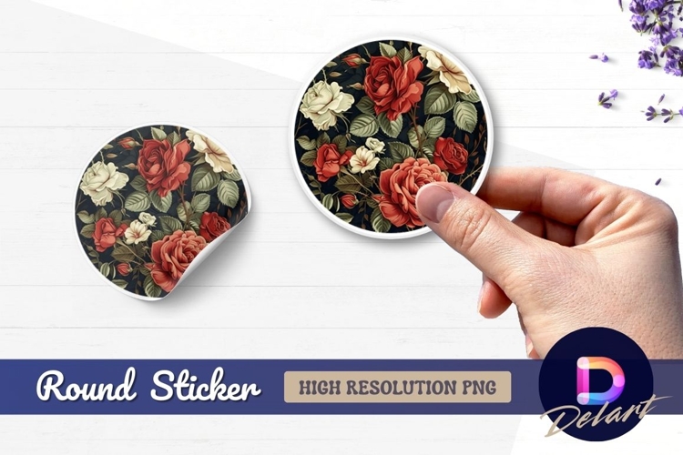 Floral rose pattern Round Sticker PNG
